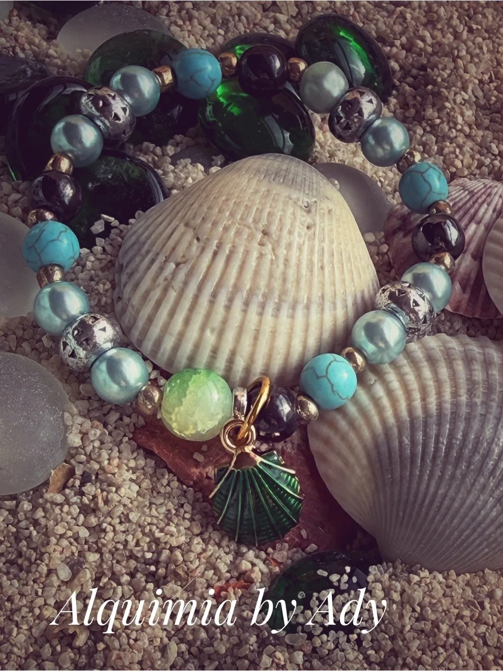 Gold shell Turquoise Bead Bracelet | Handmade Boho Jewelry